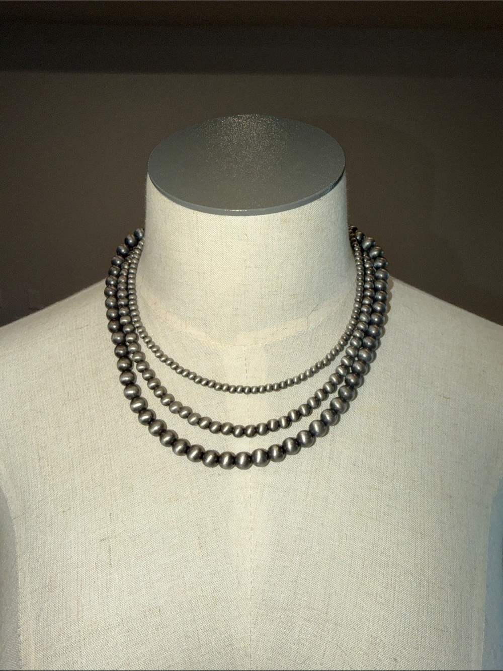 Classic Multi-Strand Metallic Bead Necklace - Silver Tone